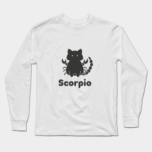 Scorpio Cat Zodiac Sign with Text (Black and White) Long Sleeve T-Shirt